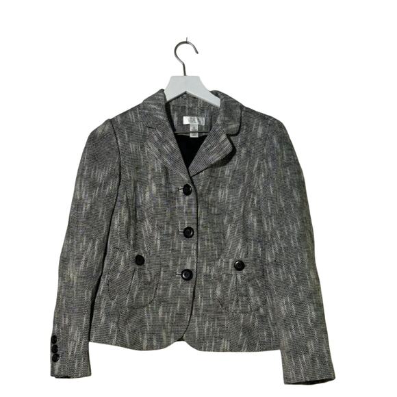 Ann Taylor LOFT Petites Blazer 6 | Textured Black White Office Chic - Picture 1 of 6